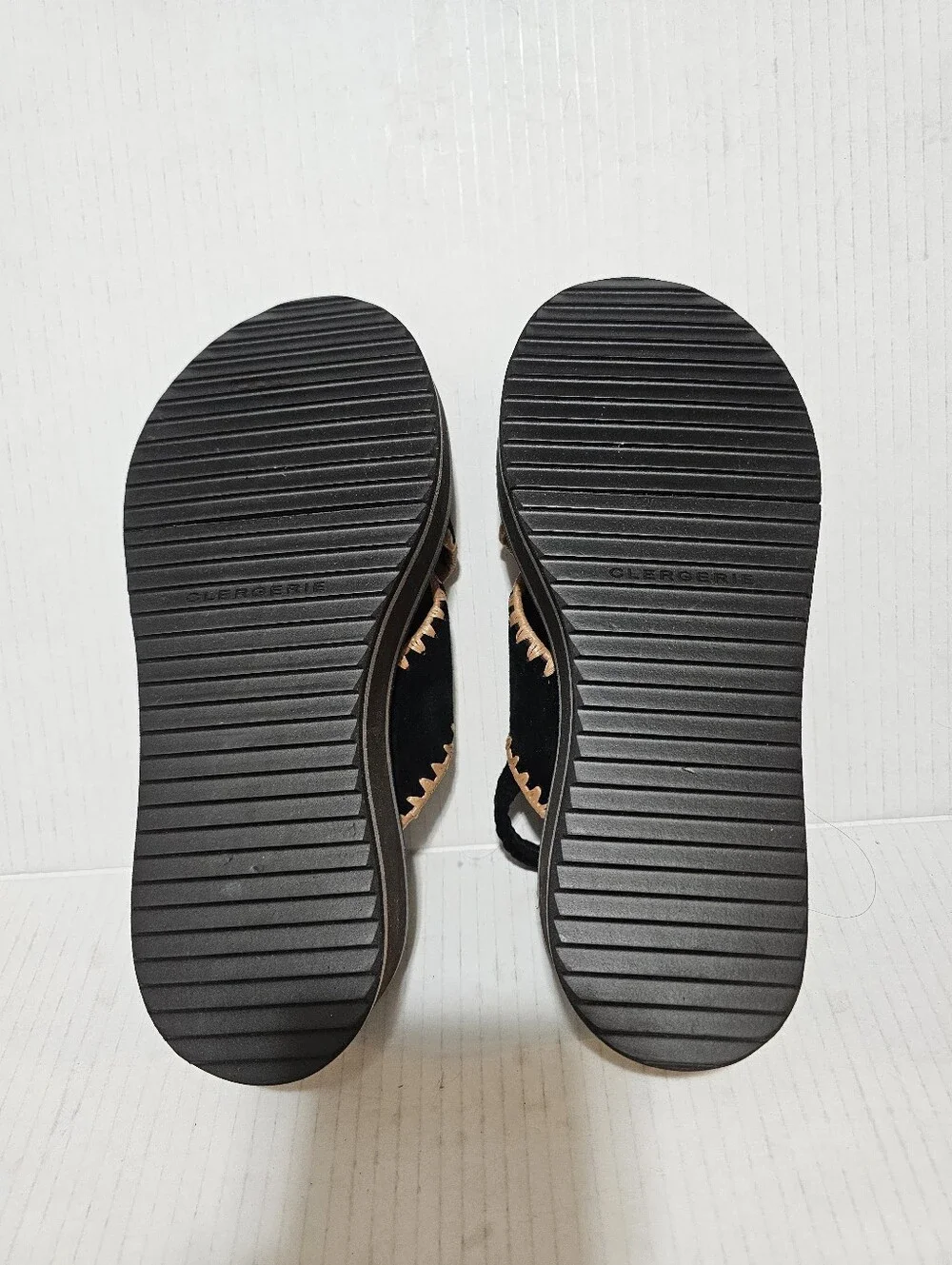 Clergerie Paris Freedom Black Suede Platform Slingback Sandals Whipstitch Sz 37